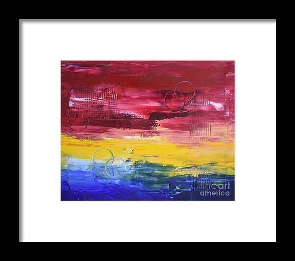 Abstract Framed Print featuring the painting Primary Love by Monika Shepherdson