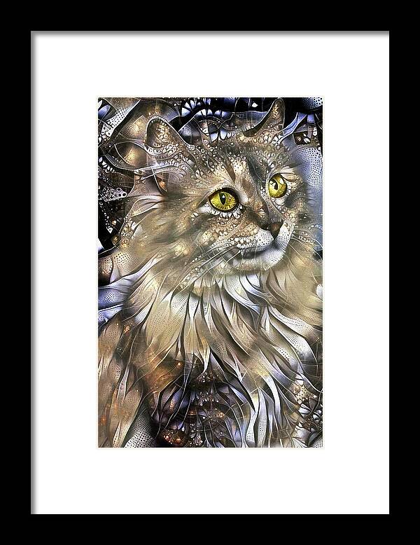 Abstract Cats Framed Print featuring the digital art Princessa the Queen of Cats by Peggy Collins