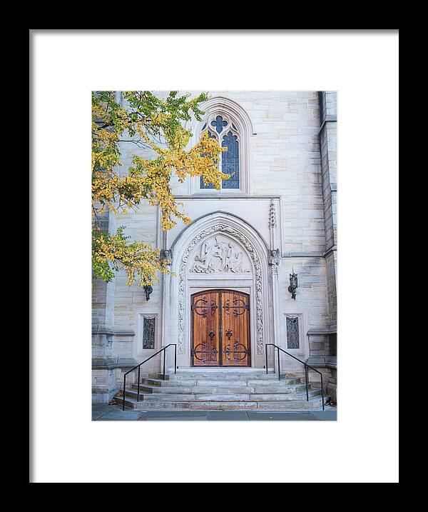 Architecture Framed Print featuring the photograph Princeton University Chapel Side Entrance Vertical by Kristia Adams