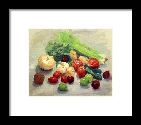 Vegetable Framed Print featuring the painting Produce Box - August 23 by Keiko Richter