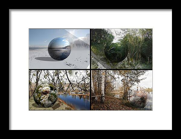 Seasons Framed Print featuring the mixed media Project Seasons On The Globe / Best In Show at Fusion ArGallery Online by Aleksandrs Drozdovs