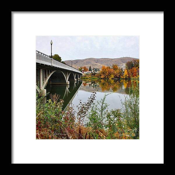 Washington Landscapes Framed Print featuring the photograph Prosser Bridge in Autumn Square by Carol Groenen