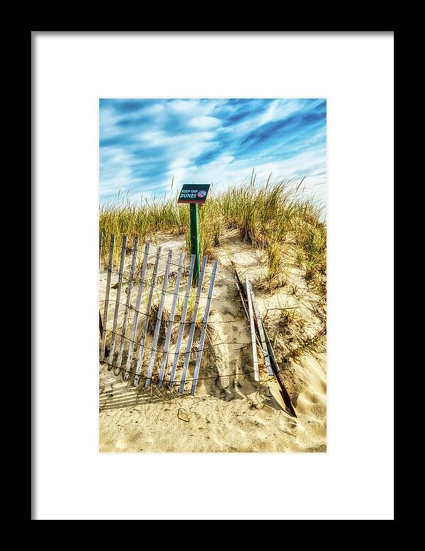 Warning Framed Print featuring the photograph Protecting The Sand Dune by Gary Slawsky