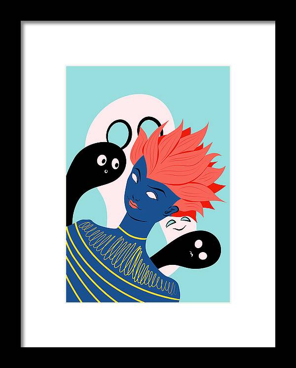 Ghost Framed Print featuring the digital art Psychedelic Girl With Spooky Ghost Friends by Boriana Giormova