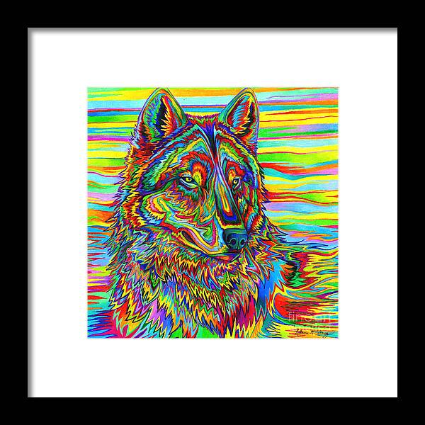 Psychedelic Framed Print featuring the drawing Psychedelic Wolf by Rebecca Wang