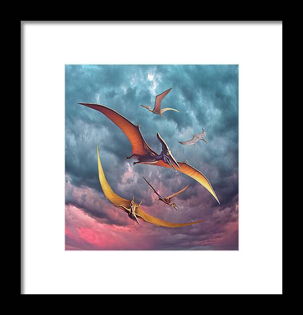 Pterosaur Framed Print featuring the digital art Pterosaur Squadron by Jerry LoFaro