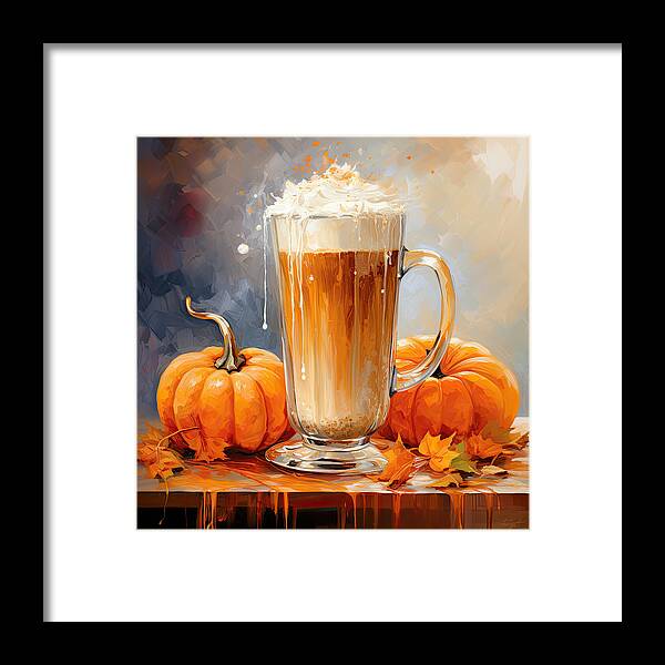 Pumpkin Spice Latte Art Framed Print featuring the painting Pumpkin Spice Latte Art by Lourry Legarde