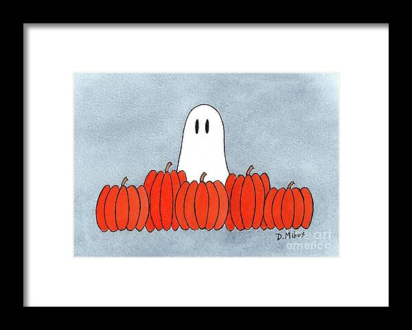 Pumpkins Framed Print featuring the painting Pumpkins with Ghost by Donna Mibus