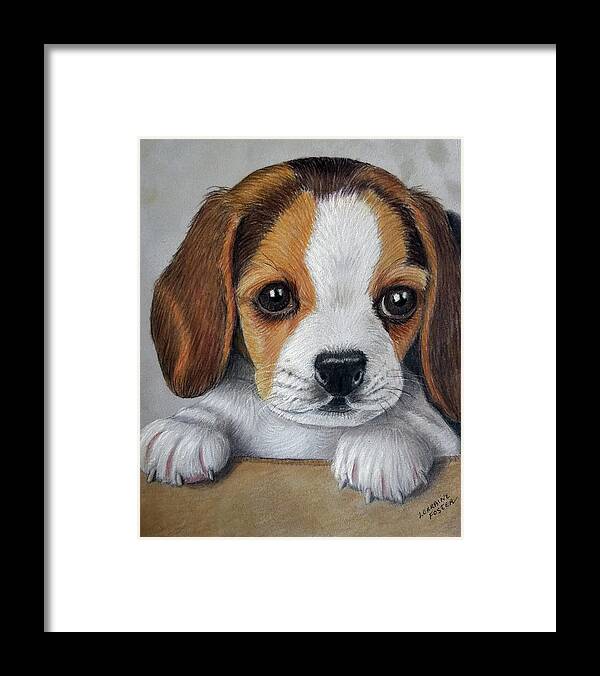 Beagles Framed Print featuring the drawing Puppy Love by Lorraine Foster
