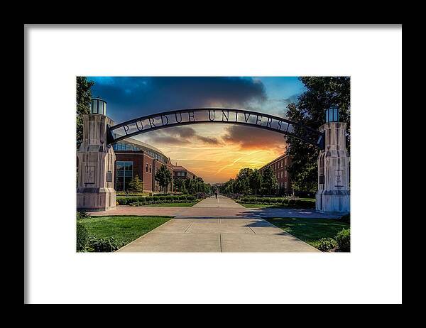 Purdue University Framed Print featuring the photograph Purdue University Arched Entryway At Sunset by Mountain Dreams