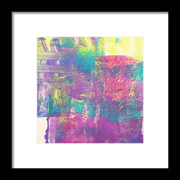 Purple Abstract Boho Bohemian Shabby Chic Home Decor Mixed Media Pressing Gel Plate Framed Print featuring the mixed media Purple Color Block Print by Joanne Herrmann