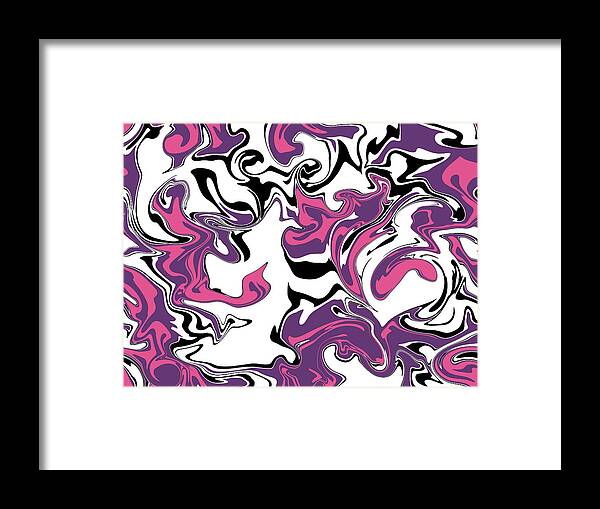 Purple Framed Print featuring the digital art Purple and white fluid art, abstract pink and white by Nadia CHEVREL