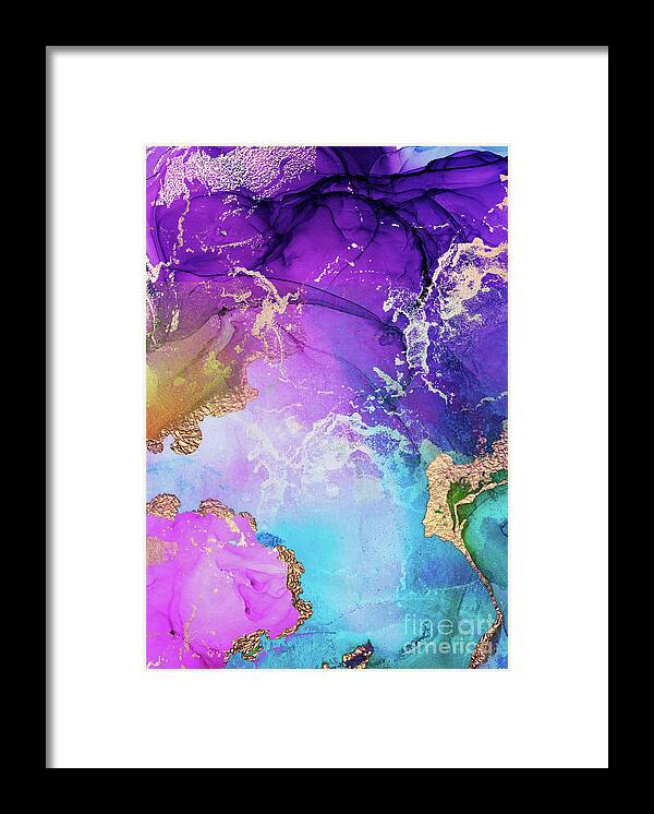 Purple Framed Print featuring the painting Purple, Blue And Gold Metallic Abstract Watercolor Art by Modern Art