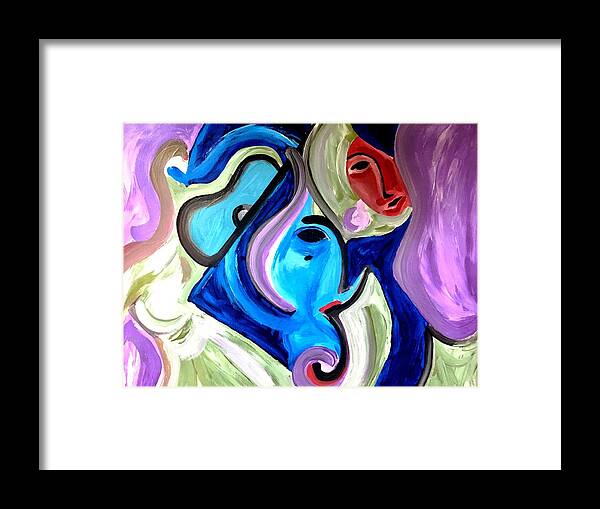 Digital Art Framed Print featuring the painting Purple-Blue Jazz Faces by Bodo Vespaciano