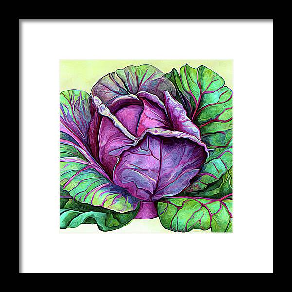 Purple Cabbage Framed Print featuring the digital art Purple Cabbage 5a by Cathy Anderson