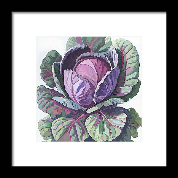 Purple Cabbage Framed Print featuring the digital art Purple Cabbage painting by Cathy Anderson
