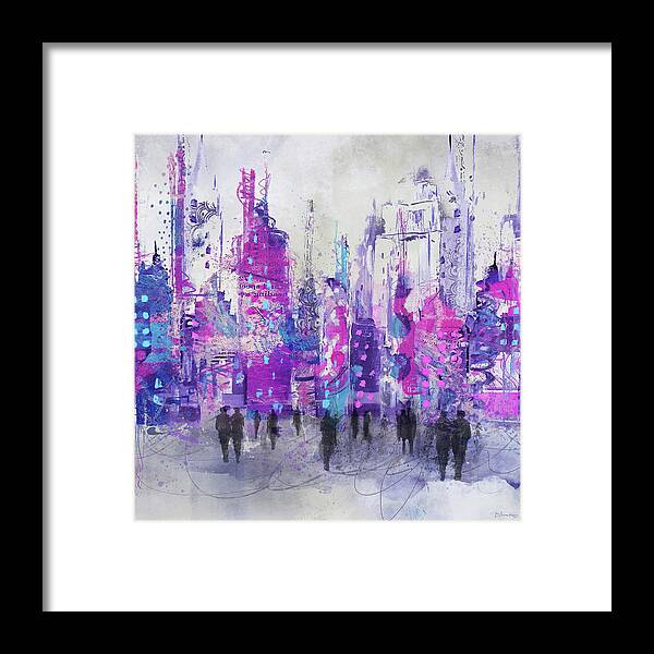 City Framed Print featuring the digital art Purple Crazy Town by Barbara Mierau-Klein