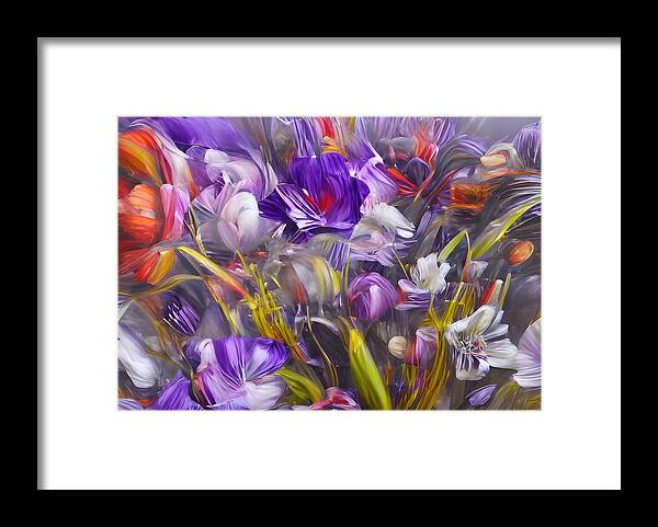 Abstract Framed Print featuring the digital art Purple Flowers by Beverly Read