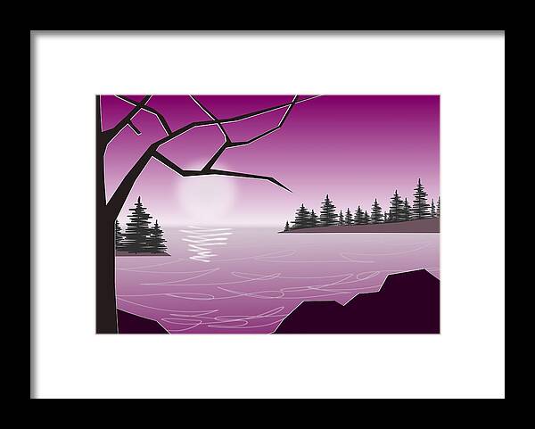 Reflection Framed Print featuring the digital art Purple Lake by Anastasiya Malakhova