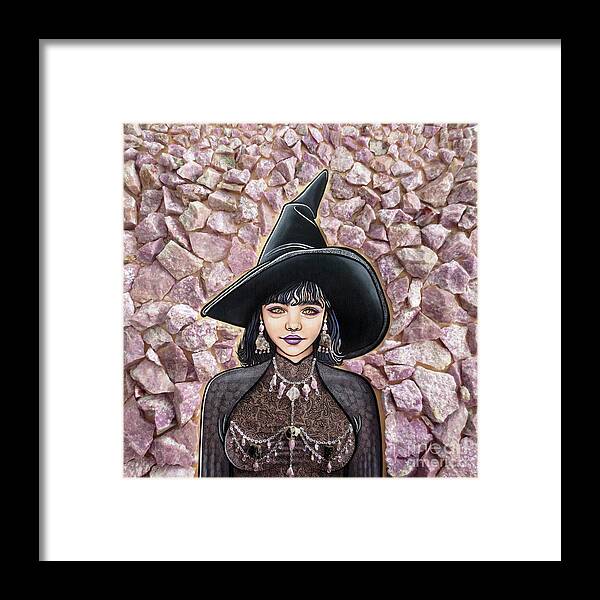Art Framed Print featuring the painting Purple Pinite Crystal Witch by Malinda Prud'homme