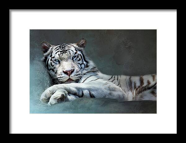 Tiger Framed Print featuring the digital art Purrfectly Content by Nicole Wilde