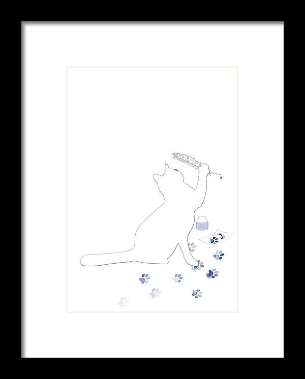 Cat Framed Print featuring the mixed media Putting Paw to Paper by Moira Law