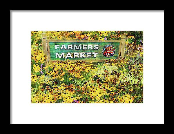 Farmers Market Framed Print featuring the mixed media Qualicum Beach Farmers Market by Peggy Collins