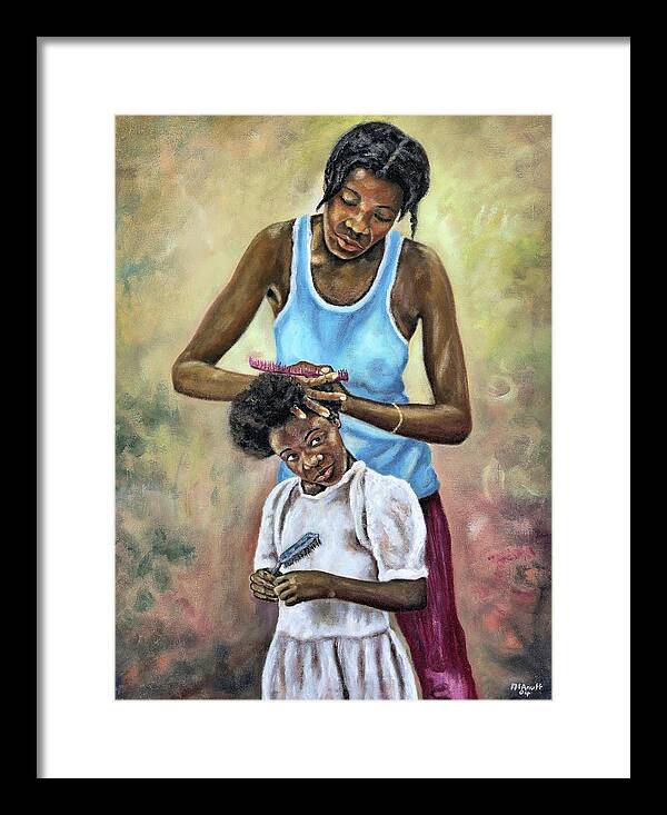 Girl Combing Hair Framed Print featuring the painting Quality Time by Ewan McAnuff
