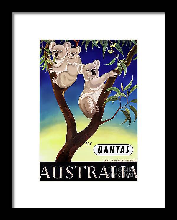 Qantas Framed Print featuring the drawing Quantas Koala Travel Poster by M G Whittingham
