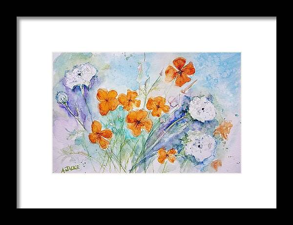 Queen Anne's Lace And Poppies Framed Print featuring the painting Queen Anne's Lace by Anna Jacke