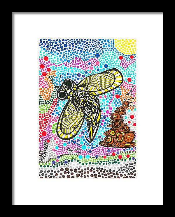 Bumble Bee Framed Print featuring the drawing Funky Bee by Peter Johnstone