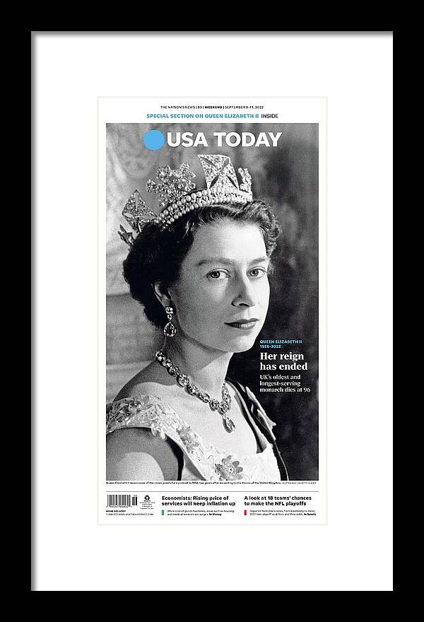 Usa Today Framed Print featuring the digital art Queen Elizabeth Special Section Cover September 9, 2022 by Gannett