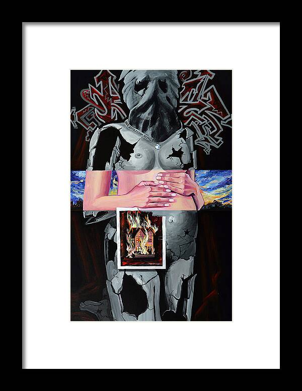 Surreal Framed Print featuring the painting Queen of the Burning House by Yelena Tylkina