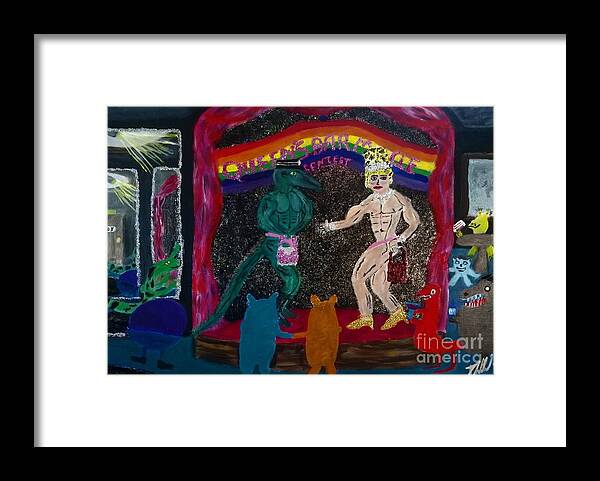 Lgbtq Framed Print featuring the painting Queens bar muscle contest by David Westwood
