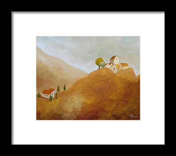 Village Framed Print featuring the painting Quiet And Far Off by Angeles M Pomata