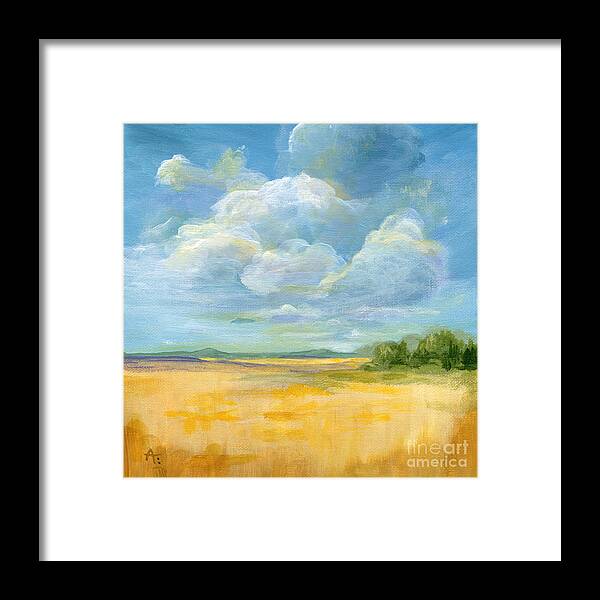Landscape Framed Print featuring the painting Quiet - Nebraska Skies by Annie Troe