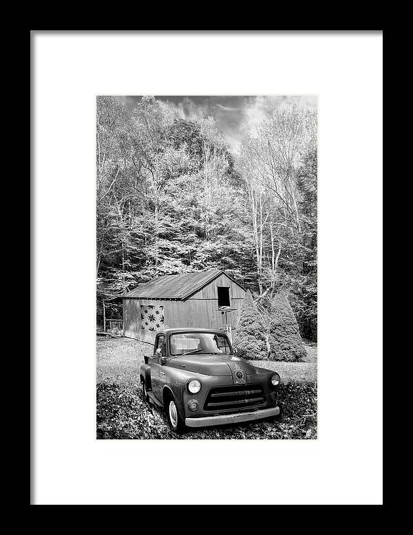 Truck Framed Print featuring the photograph Quilt Barn and Truck along the Creeper Trail Damascus Virginia B by Debra and Dave Vanderlaan