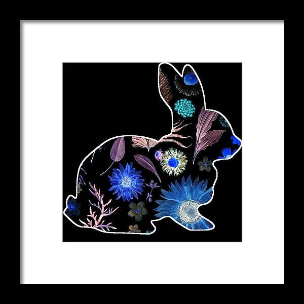 Rabbit Logo Clothing Framed Print featuring the digital art Rabbit Flowers Reversed Neon by Lin Watchorn