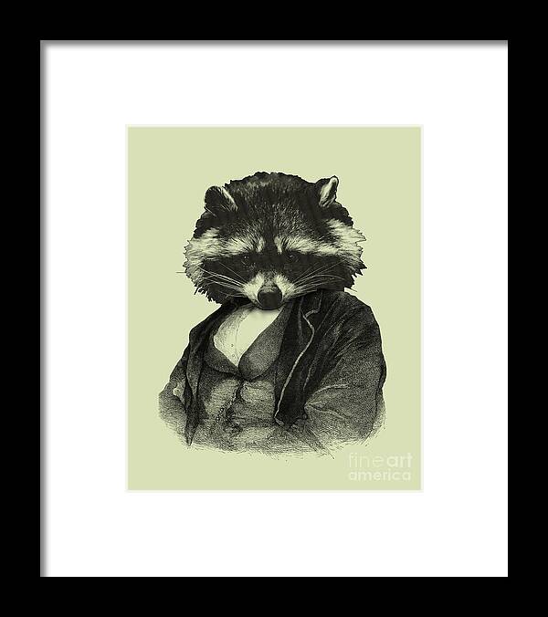 Raccoon Framed Print featuring the mixed media Raccoon Gentleman by Madame Memento