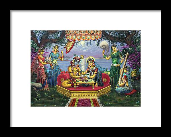 Krishna Framed Print featuring the painting Radha Krishna Bhojan Lila by Vrindavan Das