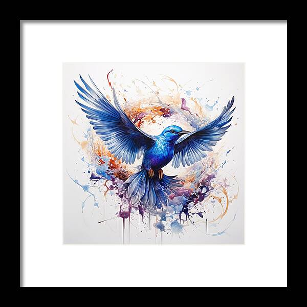 Bluebird Framed Print featuring the painting Radiant Orb - Bluebird Decor by Lourry Legarde