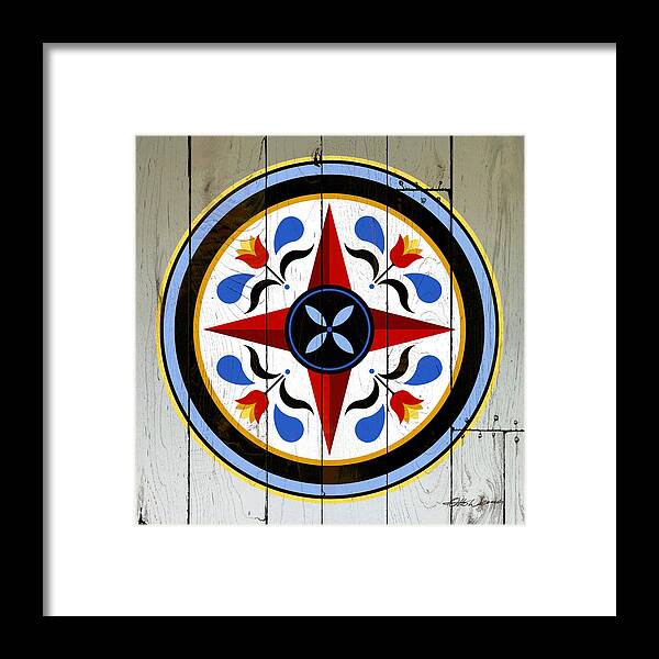 Folk Art Framed Print featuring the painting Rain Tulip Compass Hex by Hanne Lore Koehler