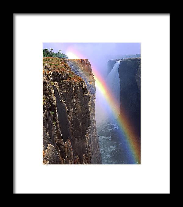 Water Framed Print featuring the photograph RAINBOW AND FALLS, Victoria Falls, Zimbabwe, Africa by Don Schimmel