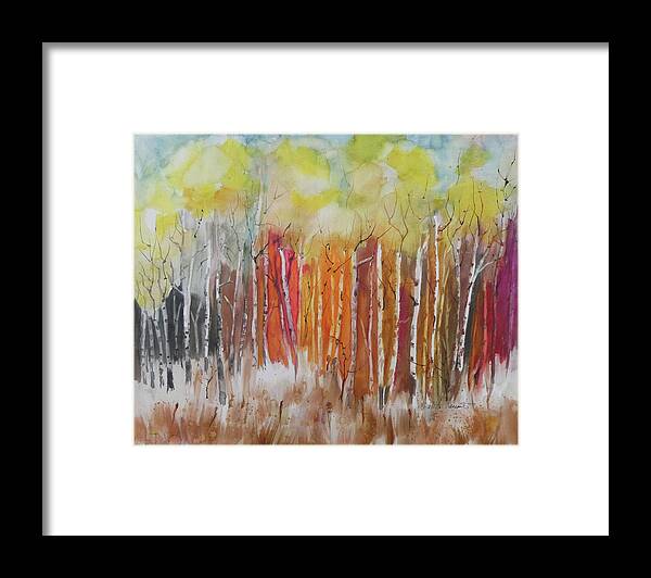 Aspen Trees Framed Print featuring the painting Rainbow Aspen Grove by Martha Lancaster