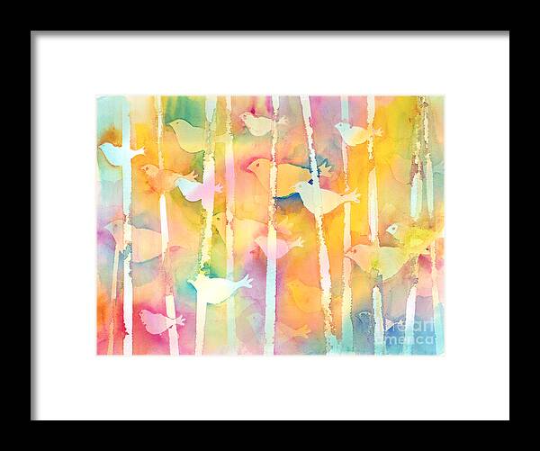 Watercolor Framed Print featuring the painting Rainbow Birds by Liana Yarckin