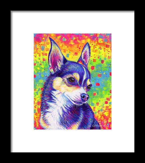 Chihuahua Framed Print featuring the painting Rainbow Chihuahua by Rebecca Wang