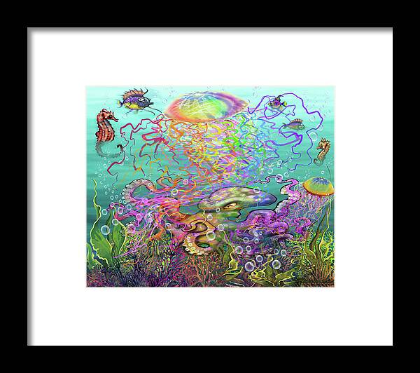 Rainbow Framed Print featuring the digital art Rainbow Jellyfish and Friends by Kevin Middleton