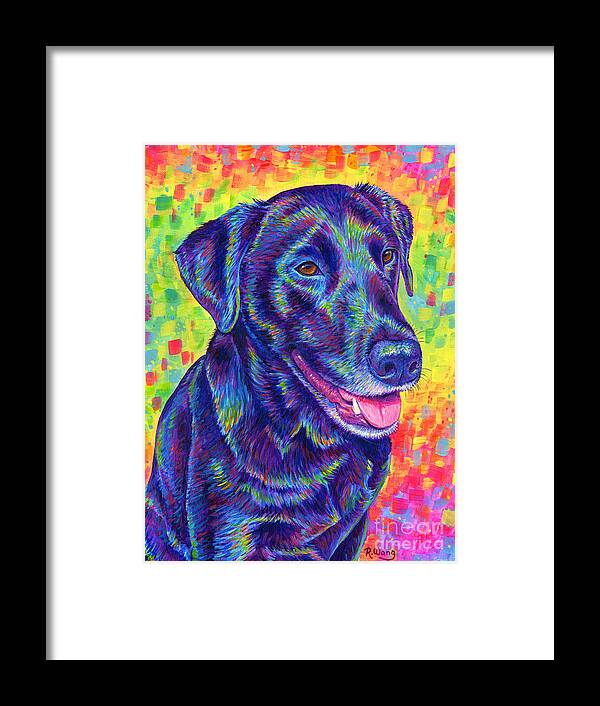 Labrador Retriever Framed Print featuring the painting Rainbow Labrador Retriever by Rebecca Wang