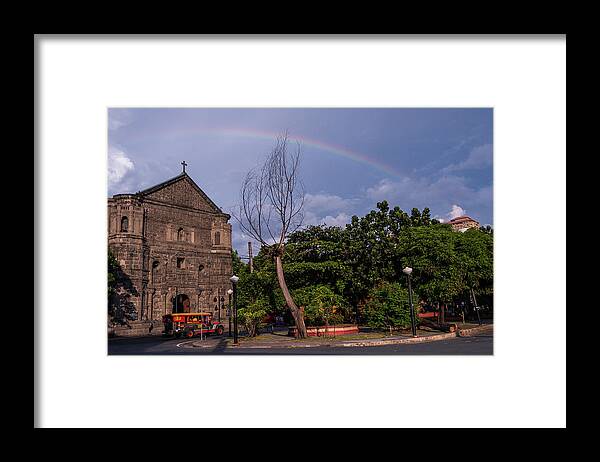 Rainbow Framed Print featuring the photograph Rainbow over Malate Church by Arj Munoz