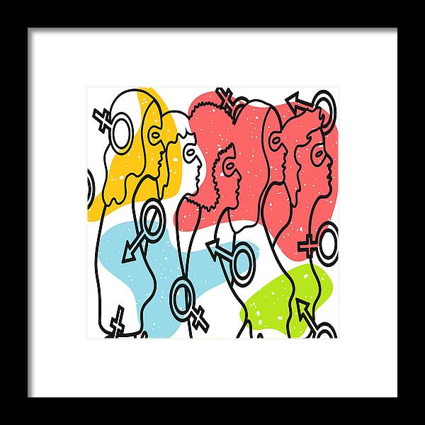 Queer Framed Print featuring the drawing Rainbow queer pride queer sex Lgbt Lgbtq bisexuality art print lesbian gay equal rights by Mounir Khalfouf
